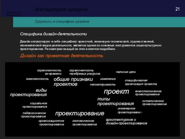 Специфика дизайн-деятельности Сущность и специфика дизайна Методология дизайна Предметная методология Дизайн