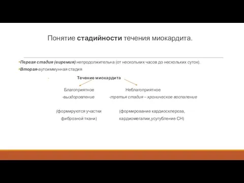 Понятие стадийности течения миокардита. Первая стадия (виремия) непродолжительна (от нескольких часов