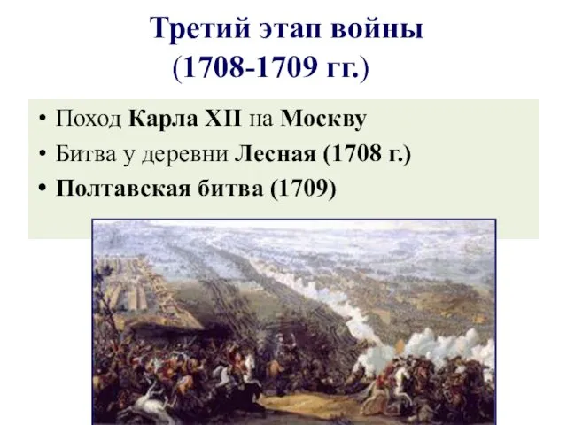 Третий этап войны Поход Карла XII на Москву Битва у деревни