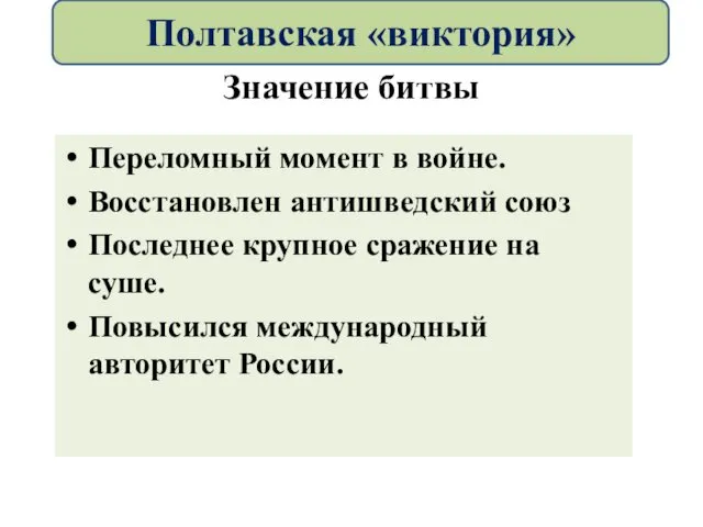 Значение битвы Переломный момент в войне. Восстановлен антишведский союз Последнее крупное