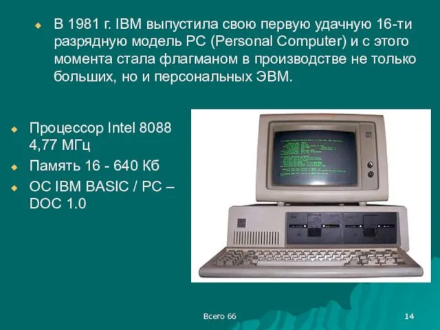 Всего 66 В 1981 г. IBM выпустила свою первую удачную 16-ти