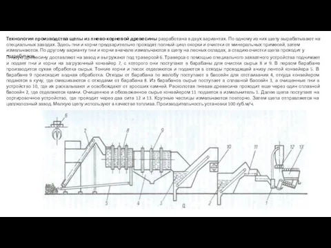 Технология производства щепы из пнево-корневой древесины разработана в двух вариантах. По
