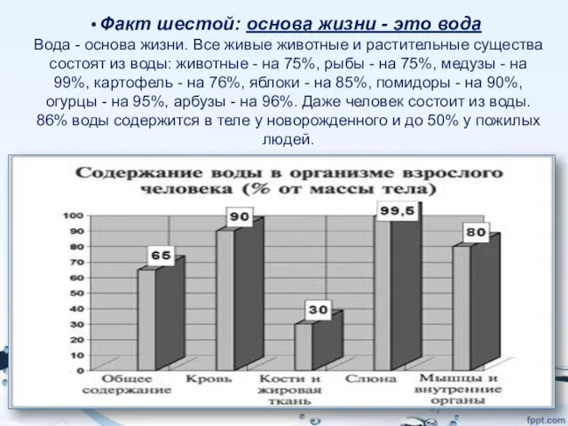 Факт шестой: основа жизни - это вода Вода - основа жизни.