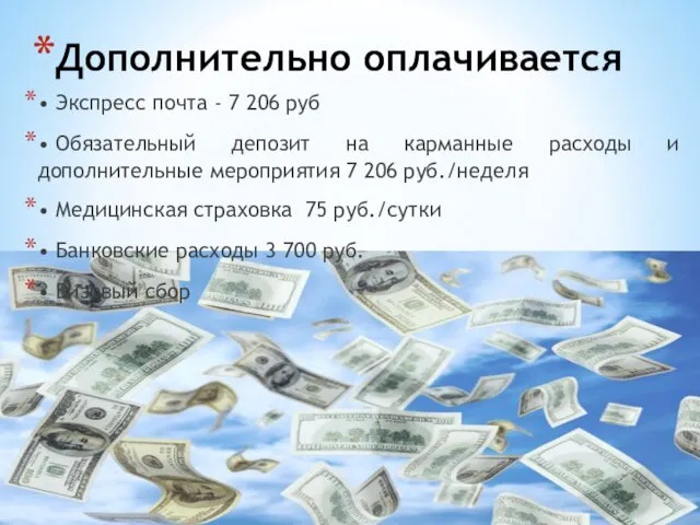 Дополнительно оплачивается • Экспресс почта - 7 206 руб • Обязательный