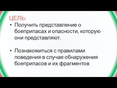 ЦЕЛЬ: Получить представление о боеприпасах и опасности, которую они представляют. Познакомиться