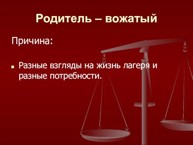 Родитель – вожатый Причина: Разные взгляды на жизнь лагеря и разные потребности.