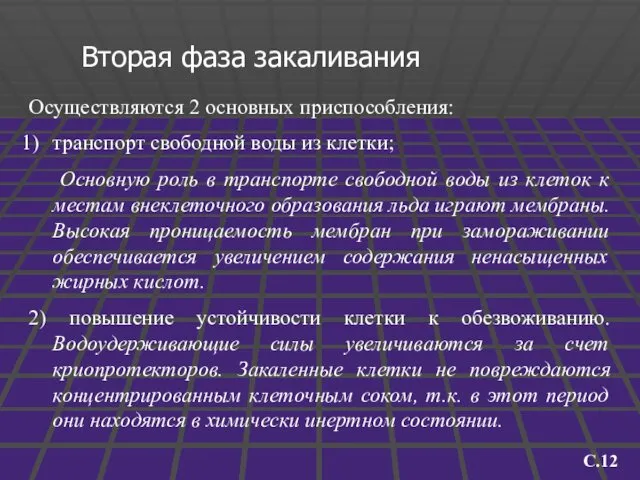 Вторая фаза закаливания Осуществляются 2 основных приспособления: транспорт свободной воды из