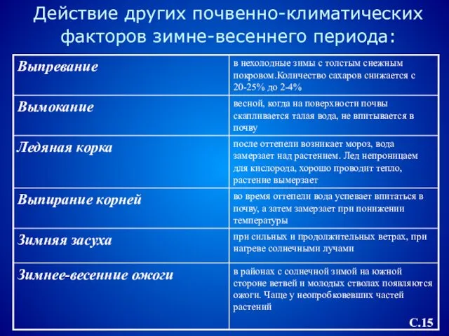 Действие других почвенно-климатических факторов зимне-весеннего периода: C.15