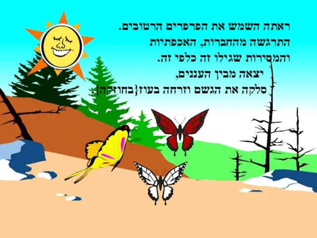 ראתה השמש את הפרפרים הרטובים. התרגשה מהחברות, האכפתיות והמסירות שגילו זה