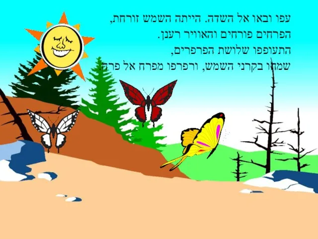 עפו ובאו אל השדה. הייתה השמש זורחת, הפרחים פורחים והאוויר רענן.