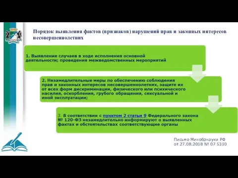 Порядок выявления фактов (признаков) нарушений прав и законных интересов несовершеннолетних Письмо