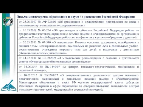 Письма министерства образования и науки / просвещения Российской Федерации