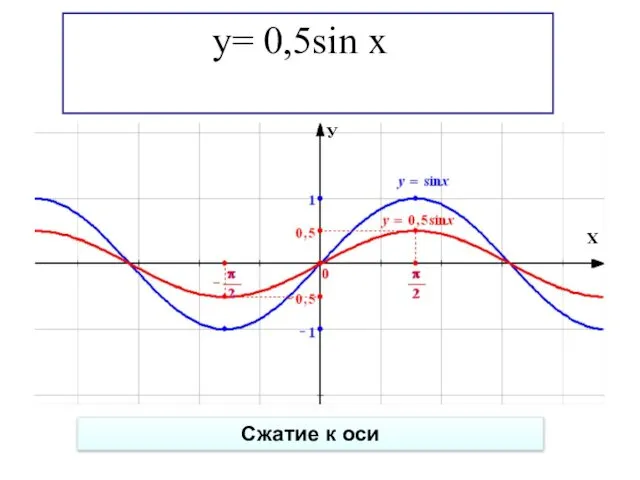 y= 0,5sin x Сжатие к оси У Х