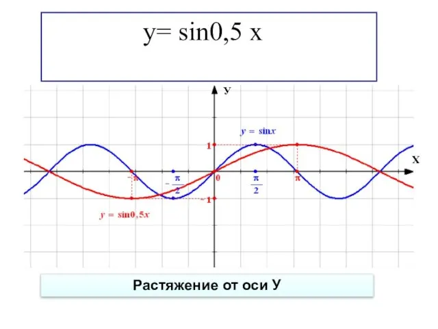 y= sin0,5 x Растяжение от оси У Х У