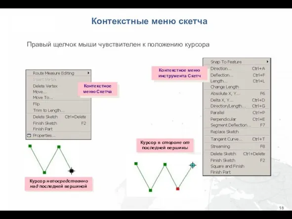 Контекстные меню скетча Правый щелчок мыши чувствителен к положению курсора Контекстное