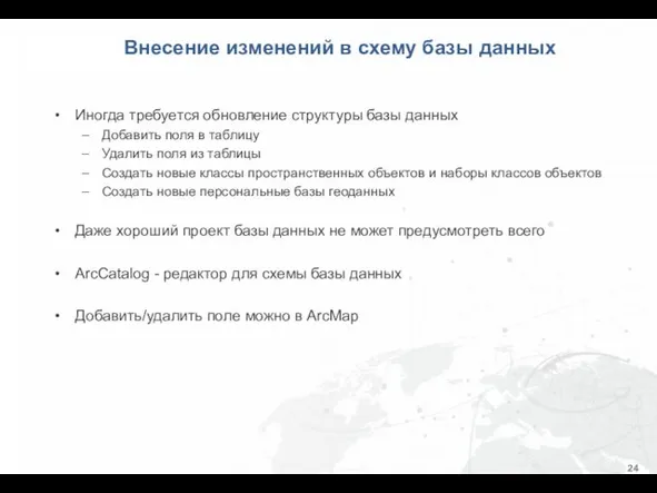 Внесение изменений в схему базы данных Иногда требуется обновление структуры базы