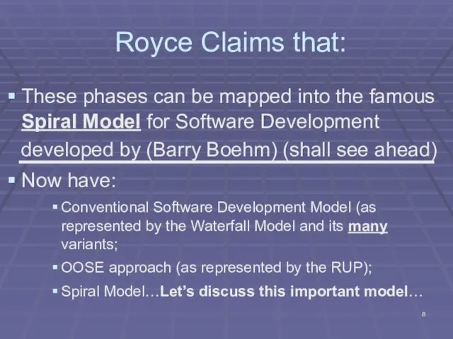 Royce Claims that: These phases can be mapped into the famous