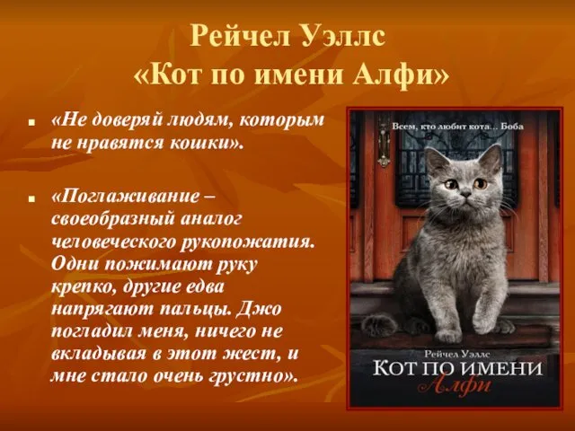 Рейчел Уэллс «Кот по имени Алфи» «Не доверяй людям, которым не