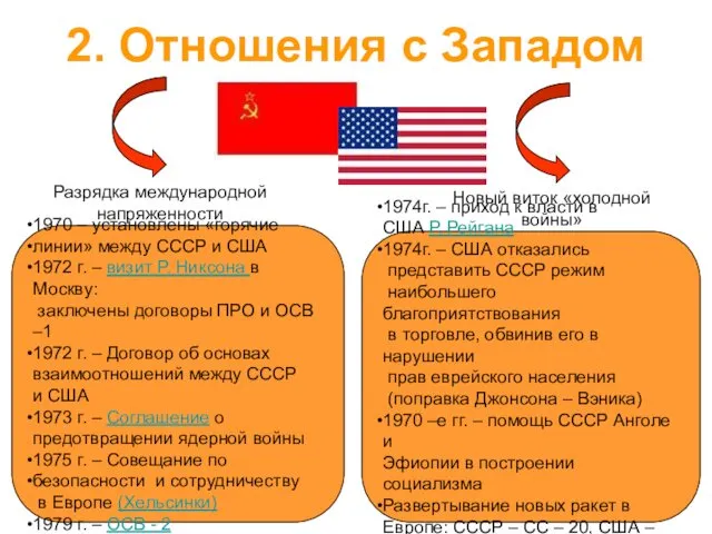 2. Отношения с Западом Разрядка международной напряженности Новый виток «холодной войны»