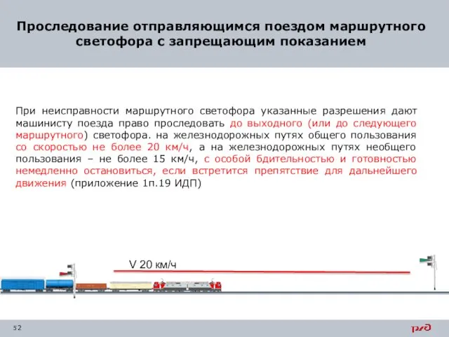 Проследование отправляющимся поездом маршрутного светофора с запрещающим показанием При неисправности маршрутного