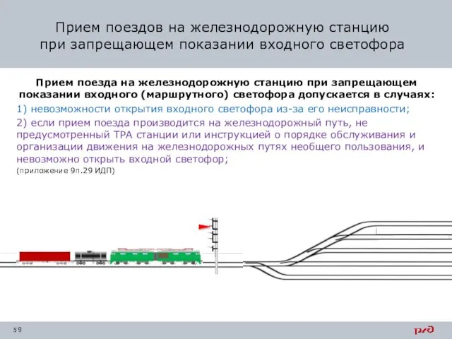 Прием поезда на железнодорожную станцию при запрещающем показании входного (маршрутного) светофора