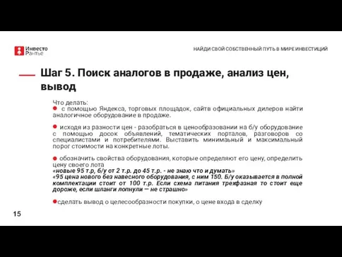 Шаг 5. Поиск аналогов в продаже, анализ цен, вывод Что делать: