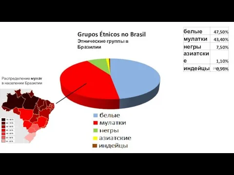Распределение мулат в населении Бразилии Grupos Étnicos no Brasil Этнические группы в Бразилии (IBGE, 2010)