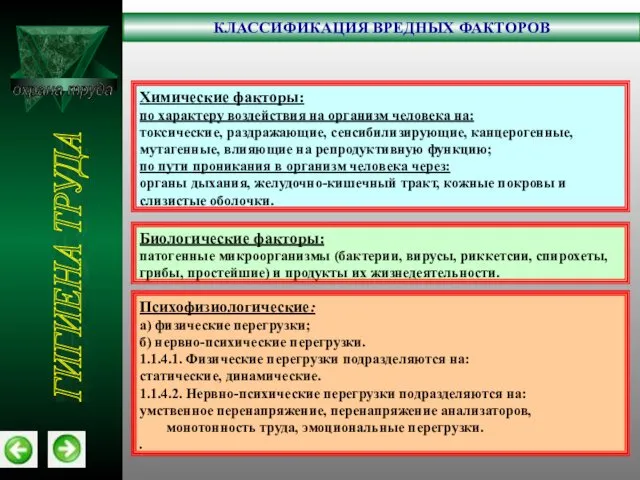 охрана труда КЛАССИФИКАЦИЯ ВРЕДНЫХ ФАКТОРОВ ГИГИЕНА ТРУДА Химические факторы: по характеру