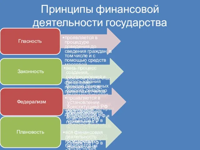 Принципы финансовой деятельности государства Гласность проявляется в процедуре доведения до сведения