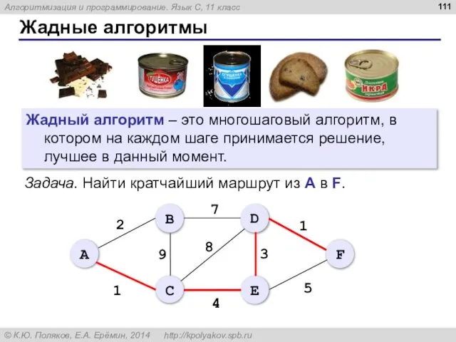 Жадные алгоритмы Жадный алгоритм – это многошаговый алгоритм, в котором на