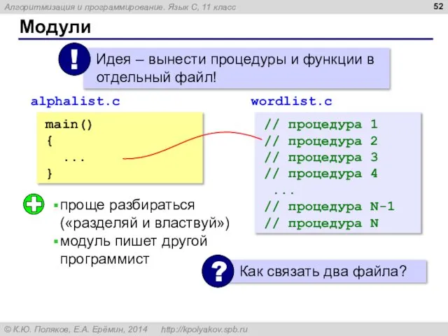 Модули main() { ... } // процедура 1 // процедура 2