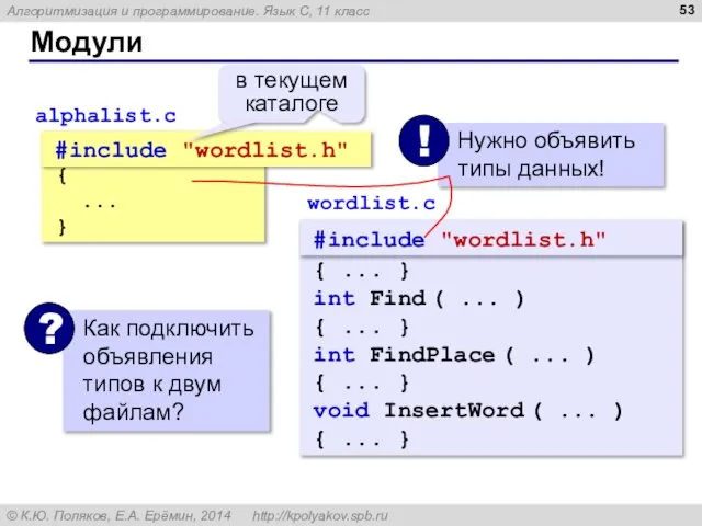 Модули main() { ... } void IncSize (...) { ... }