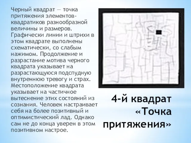 4-й квадрат «Точка притяжения» Черный квадрат — точка притяжения элементов-квадратиков разнообразной