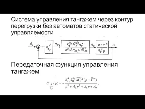 Система управления тангажем через контур перегрузки без автоматов статической управляемости Передаточная функция управления тангажем