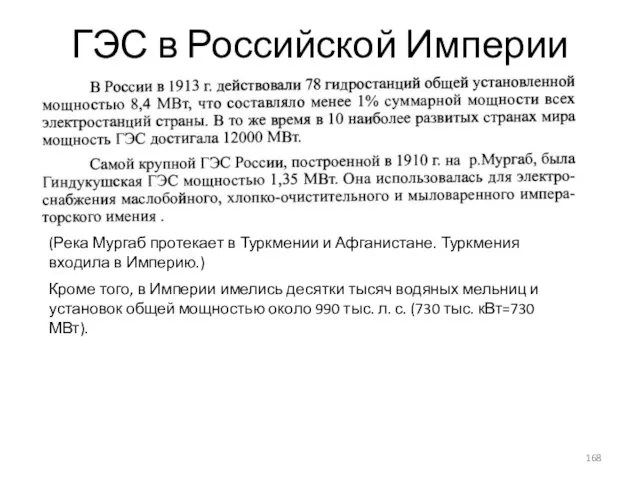 ГЭС в Российской Империи (Река Мургаб протекает в Туркмении и Афганистане.