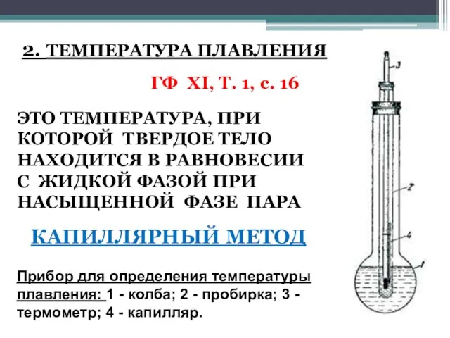 2. ТЕМПЕРАТУРА ПЛАВЛЕНИЯ ГФ XI, Т. 1, с. 16 ЭТО ТЕМПЕРАТУРА,