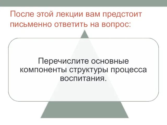 После этой лекции вам предстоит письменно ответить на вопрос: