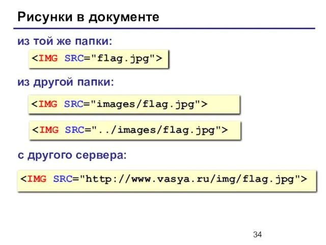 Рисунки в документе из той же папки: из другой папки: с другого сервера: