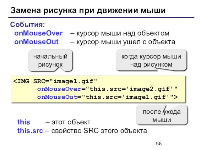 Замена рисунка при движении мыши когда курсор мыши над рисунком после