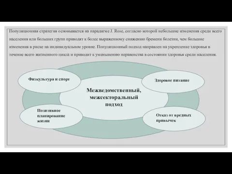 Популяционная стратегия основывается на парадигме J. Rose, согласно которой небольшие изменения