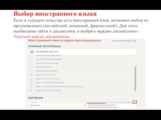 Выбор иностранного языка Если в текущем семестре есть иностранный язык, возможен