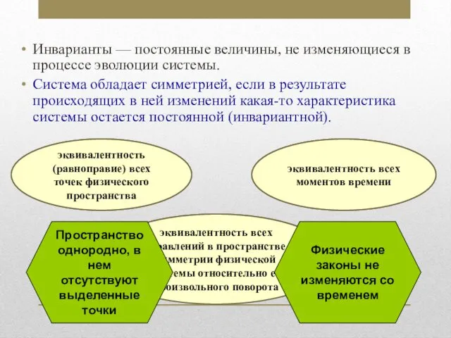 Инварианты — постоянные величины, не изменяющиеся в процессе эволюции системы. Система