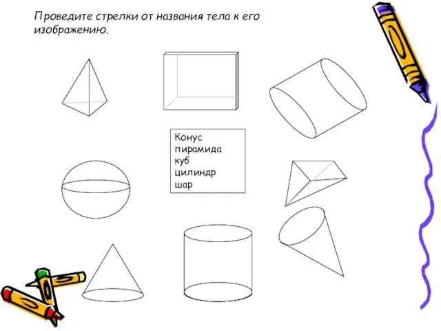 Проведите стрелки от названия тела к его изображению.