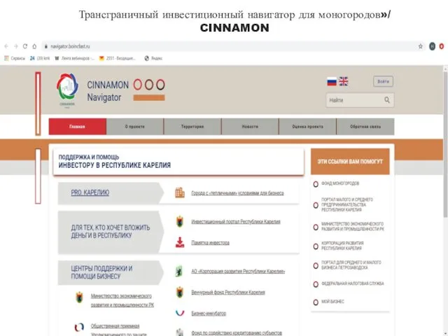 Трансграничный инвестиционный навигатор для моногородов»/ CINNAMON