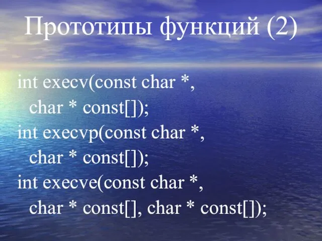 Прототипы функций (2) int execv(const char *, char * const[]); int