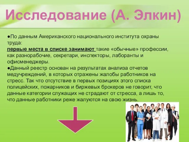 Исследование (А. Элкин) ●По данным Американского национального института охраны труда: первые