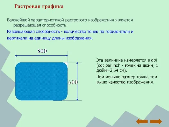 Растровая графика Эта величина измеряется в dpi (dot per inch -