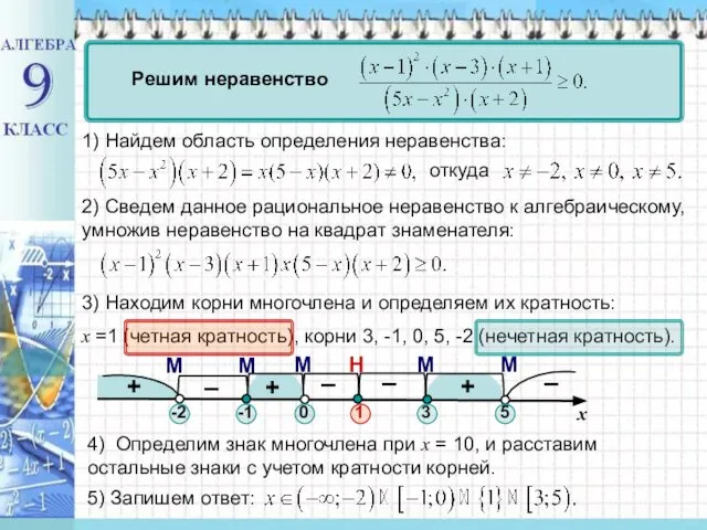 – Решим неравенство 1) Найдем область определения неравенства: откуда 2) Сведем