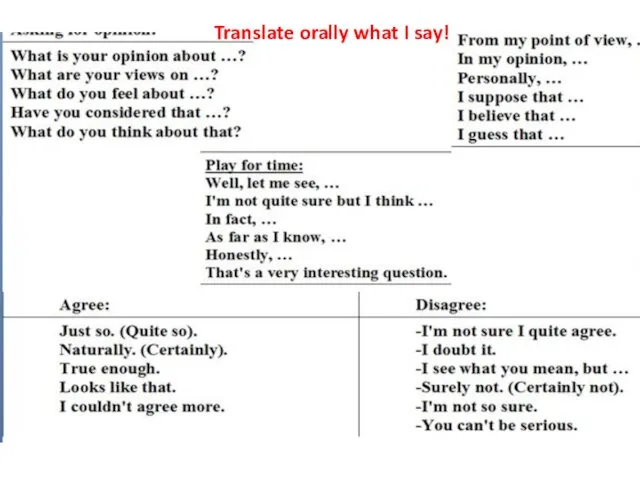 Translate orally what I say!