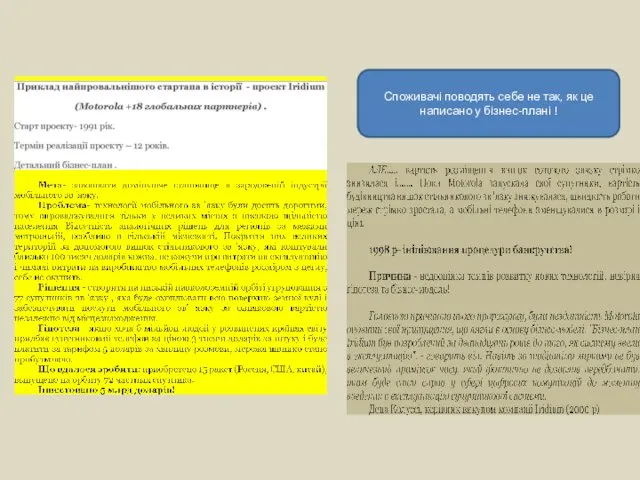 Споживачі поводять себе не так, як це написано у бізнес-плані !